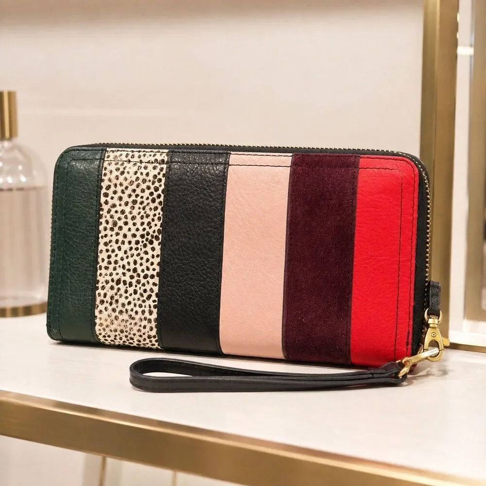 Fossil Logan RFID Zip Around Women's Leather Wallet - Multicolored